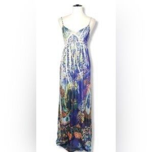 Celle Stretch Knit Hawaiian Scene Printed Maxi Dress large guc